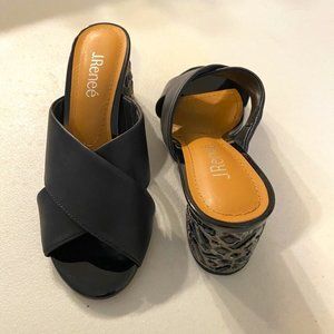 J. Renee Oriella Black Leather Block-Heeled Sandal